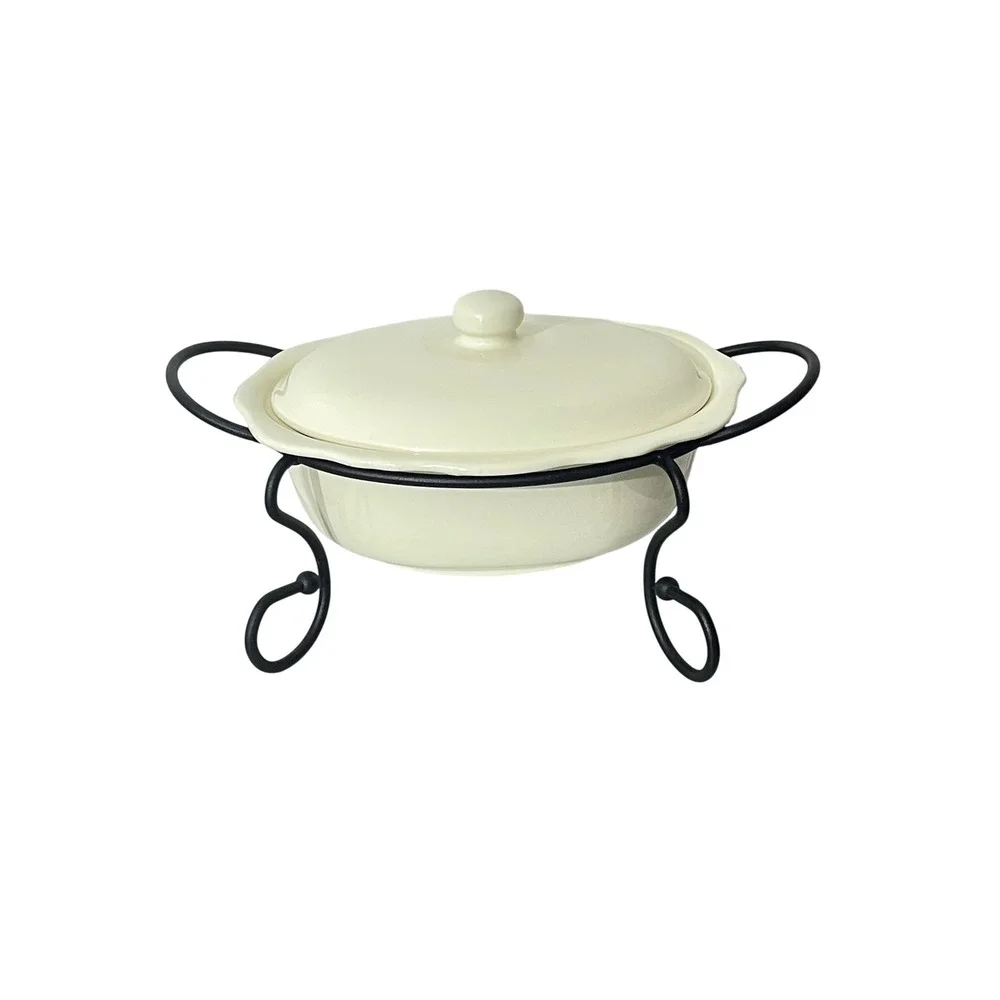 Hospitality Collection Casserole Dish Cream Scalloped Metal Stand